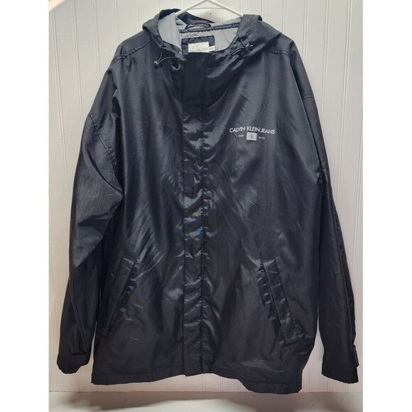 Calvin Klein Jeans Other - Calvin Klein Jeans Black Hooded Jacket XXL Lightweight Nylon Coat With Logo Prin